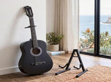 Alpha 38 Inch Classical Acoustic Guitar with Folding Stand Capo and String Set Black GUITAR-D-38F-BK-CAPO