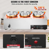 Electric Soup Warmer, Three 7.4QT Stainless Steel Round Pot, 1200W Commercial Food Warmer, 30 - 85&degC V952-BW3374QT1200W47W6V3