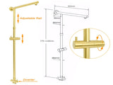 WELS Brushed Gold Square 12" Rainfall Head 3 Modes Handheld Sliding Rail Wall Mixer 2in1 Shower Set V1233-SC842GHS002M4CGKSS112GKSQ201G