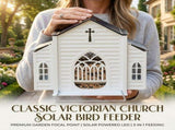 Church-Shaped Metal Bird Feeder with Solar Light, Hanging Outdoor Feeder with Weatherproof Design, V1366-AZ2-W-27013