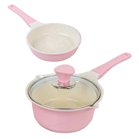 Sauce Pot Frying Pan w/ a Lid Set Non-Stick Stone Induction IH Frypan 16cm PINK V274-HA-LAMB-16POT-PK