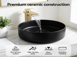 Cefito Bathroom Basin Ceramic Vanity Sink Vessel Bowl Wash Matte Black Round Countertop CB-8017-BK