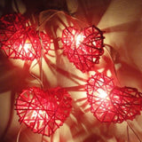 20 Red 3D Hollowed Rattan Heart-Shaped 3M String Fairy Lights, Battery Indoor & Outdoor V382-REDHRTRATTBATT20