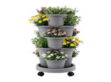 Green Fingers 5 Tier Vertical Garden Planter, Stackable Planters with 4 Wheels, Grey, Raised Garden GARDEN-5T-LGY