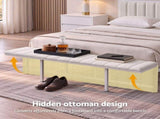 Artiss Queen Metal Bed Frame Boucle Headboard Charging Station Side Table White MBED-C-FAY-Q-WH-AB