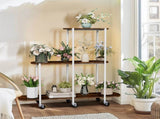 FIN Vintage Plant Holder 3 Tiers Storage Shelf Unit with Lockable Casters Garden V767-JJ-XZ1781