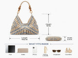 Crochet Bags for Women, Large Capacity Boho Woven Mesh Shoulder Tote, Lightweight Summer Beach V1366-AZ2-W-11637