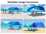 3 x 3 m Portable Beach Shade Canopy - Blue Outdoor Sun Shelter with Support Poles, Sandbag Anchors, V888-ELOSUNG57606