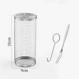 2 Pack Stainless Steel Rolling Grill Baskets with Hooks Forks for Vegetables, Seafood, Camping V1189-LC-HW-00496