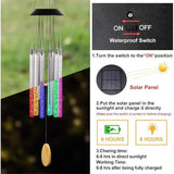 Solar Wind Chimes for Outside,37 Inch Memorial Wind Chimes Gifts for Mom Grandma, 6 LED Tubes Color V1192-AZ-W-2762