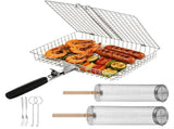 3PCS Grill Basket Set with Rolling and Square Baskets, Stainless Steel BBQ Grilling Basket with V1369-AZ3-W-08866