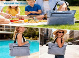 Beach Tote Bag, Large Capacity Foldable Beach Tote Bag for Women, Beach Bag with Zipper, Wet Pocket, V1192-AZ-W-18363