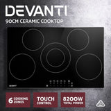 Devanti Electric Ceramic Cooktop 90cm CCT-B-5B-6Z-TOUCH-BK