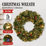 61cm Bristle Berry Christmas Wreath with Multi Functions Lights 112_OPBB61