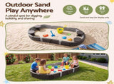 Keezi Kids Sandpit Toys Outdoor Sandbox Oval Sand Pit 4 Seats Grey Cover SAND-PE-OVAL-BR