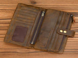 Vintage Crazy Horse Leather Double Zip Long Wallet, Top Grain Leather Bi-Fold Large Capacity Clutch, V1232-SNQB-NS-001