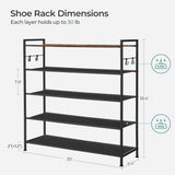 SONGMICS 5 Tier Shoe Rack Storage Organizer for 20-25 Pairs with 4 Hooks Rustic Brown LMR035B01 V227-8498101000141