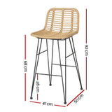 Gardeon 2x Outdoor Bar Stools Rattan Nature ODF-BA-TW-RATTAN-NA-X2