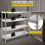 VEVOR Storage Shelf, 4-Tier Stainless Steel Shelving, Storage Shelving Unit, 70.9 x 17.7 x 59.1 Inch V952-BXGHJYCCBD72413JDV0