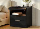 Artiss Bedside Table LED Nightstand Charging Station 2 Drawers - Black FURNI-N-BS05-LED-BK