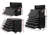 Giantz 15 Drawers Tool Chest Trolley Toolbox 2-in-1 Storage Black TB-15DR-105-BK