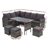 Gardeon Outdoor Furniture Dining Setting Sofa Set Lounge Wicker 9 Seater Mixed Grey ODF-SDBOSS-3OTM-GE