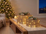 Set of 2 Light Up Christmas Gift Boxes Champagne Gold Battery Operated Warm White LED Present D 112_MHA716