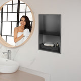 641 x 336 x 101mm Shower Niche Double Shelf Organizer No Tile Needed in Black V63-900751