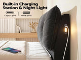 Artiss Queen Bed Frame with Horizontal Gas Lift Storage with LED Light USB Type-C Charging Station BFRAME-H-HYDE-Q-BK-ABCD