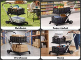Artiss Shopping Trolley with Wheels 2 Layer w/2 Crates Foldable Trolley Black SHOPC-JY-2B-BK