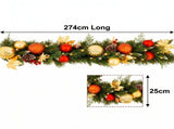 Christabelle 2.74m Timeless Elegance Christmas Garland Pre Lit Multi Function LED Gold Red Baub 112_SENTE274