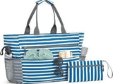 Blue Striped Beach Bag - Spacious Lightweight Tote for Travel, Pool & Summer Getaways V1192-D49