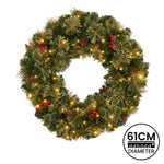 61cm Bristle Berry Christmas Wreath with Multi Functions Lights 112_OPBB61