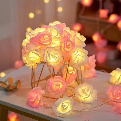 50 Pink n White Rose 3D Fairy Lights 5M LONG String, Battery Indoor & Outdoor Decorations V382-PINKWHITEROSEBATT50