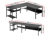Artiss Computer Desk L shape Home Office Study Table Desks Open Shelf Black FUR-U-CD-MET130-BK