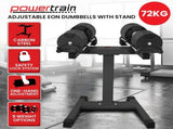 Powertrain Eon Dial Up 72KG Adjustable Dumbbells Pair with Stand - Black DMB-B10-036-2-STD