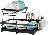 CARLA HOME 2-Tier Dish Drying Rack for Kitchen Counter with Drainboard, Utensil Holder, Cup Rack & LSB-36250