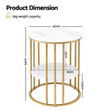 Artiss Coffee Table 2-Tier Round Marble Effect White&Gold FUR-S-COF08-MB-GD