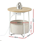 Artiss Round Coffee Table Side End Table Charging Station Storage Basket FUR-V-COF-03-BG