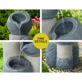 Gardeon Solar Water Feature Cascading Fountain 3-Tier Pot LED Lights 76CM Grey FOUNT-POT-3LVL-GR