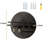 Wooden Key Holder with Storage Tray and Hooks for Hallway Corridor Bedroom Office, Black V1188-MS-325-0475