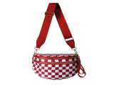 Red Checkered Trendy Sling Bag - Women's Crescent Crossbody Purse with Wide Adjustable Strap V888-ELOSUNG33455