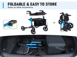 Alston 2 In 1 Foldable X-Fold Mobility Walker Rollator Chair Aid 8 Inch Wheel Max Load 136KG with V985-MOBILITYWALKER