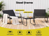 Gardeon Outdoor Bistro Set 3 Piece Patio Furniture Textilene Chairs Glass Table ODF-BISTRO-TEX-BK