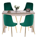 Grey Rectangular Dining Table with 4x Green Velvet Chairs V264-DNT-409C-LGR-DNC-414V-GRN-4