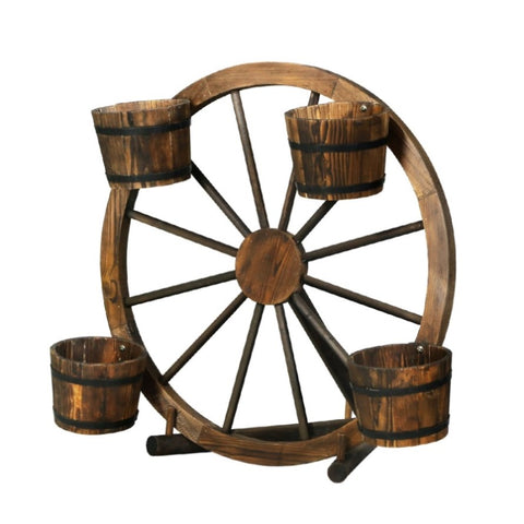 Gardeon Garden Decor Plant Stand Outdoor Ornament Wooden Wagon Wheel 80cm GD-WHEEL-SH2264-AB