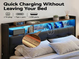 Artiss Double Bed Frame with Gas Lift Storage LED Lights Charging Station Headboard with Open Shelf BFRAME-I-POLA-D-BK-ABC