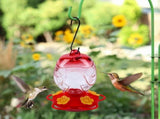 Outdoor Hanging Hummingbird Feeder - Hand-Blown Glass with Plastic Bottle, 15 oz, Sealed and Leak V1369-AZ3-W-11375