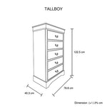 Tallboy with 5 Storage Drawers in Solid Wooden Metal Handles Grey Colour V43-TBY-SPNC