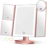 Lighted Makeup Mirror with 3 Color Lighting, Mirror with Extra Round 10X Magnifying Mirror,Dual V1192-AZ-W-15082